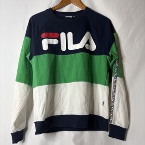 Vtg FILA Wonens M Color block Sweatshirt Blue Green‎ White Long Sleeve Crew Neck